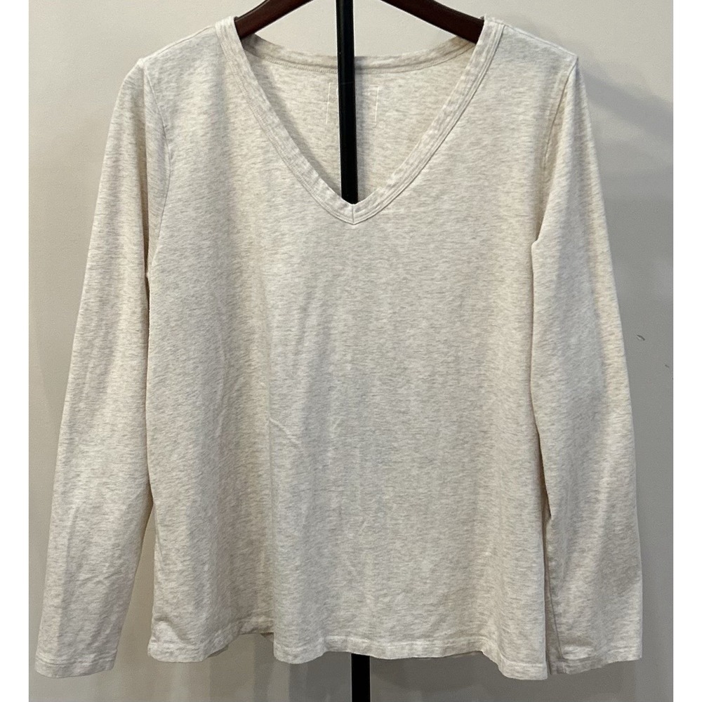 CANDACE CAMERON BURE Women's T-Shirt V-Neck Large Long-Sleeve Oatmeal Stretch